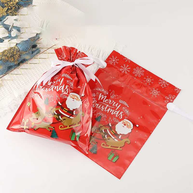 Christmas Gift Bags Large Capacity Merry Christmas Drawstring Gift Packaging Bags 2025 Navidad Party Candy Cookie Wrap Pouch