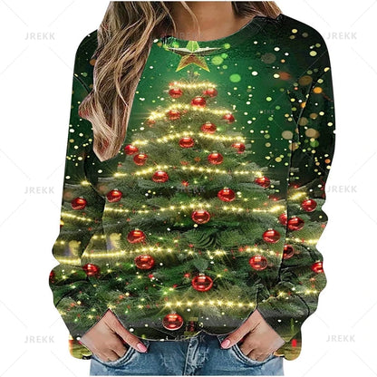 Harajuku 3D Funny Christmas Trees Printing Sweatshirts Reindeer Xmas Graphic Ugly Christmas Sweatshirts Mens Round Neck Hoodies