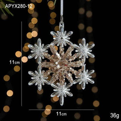 Christmas Decorations Sequin Acrylic Pendant Transparent Snowflake Butterfly Elk Xmas Tree Hanging Ornaments Merry Christmas