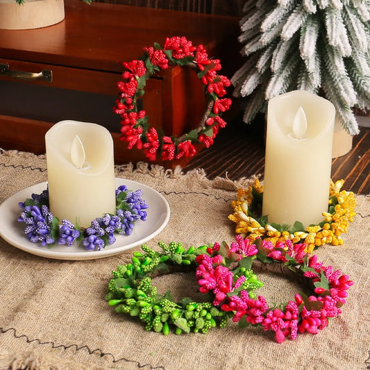 Christmas Artificial Candle Base Decorative Wreath Ring  Wreath Artificial Leather Wedding and Family Table PartyDecoration