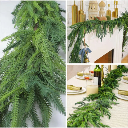 Christmas Norfolk Pine Garland Realistic Artificial Greenery Cedar for Mantle Holiday Indoor Fireplace Winter  Decorations