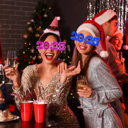 1Set Christmas Photo Props 2025 Glasses Frame Happy New Year Headband Xmas Party Decoration Children Adult Headwear Navidad Gift