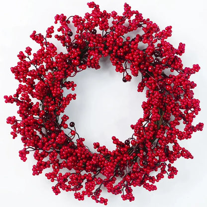 YeeNanee Christmas Decoration Wreaths for Front Door Handmade Cypress Leaf Red Berry Pine Wreath Xmas Home Wall Window Decor