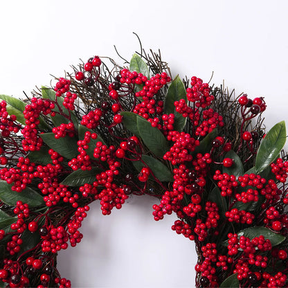 YeeNanee Christmas Decoration Wreaths for Front Door Handmade Cypress Leaf Red Berry Pine Wreath Xmas Home Wall Window Decor