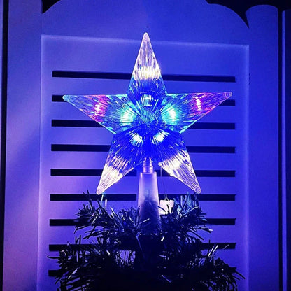 Glowing Christmas 15cm Tree Topper Xmas Tree Transparent Five-pointed Star Ornament Star Topper with LED Light for Home Decor