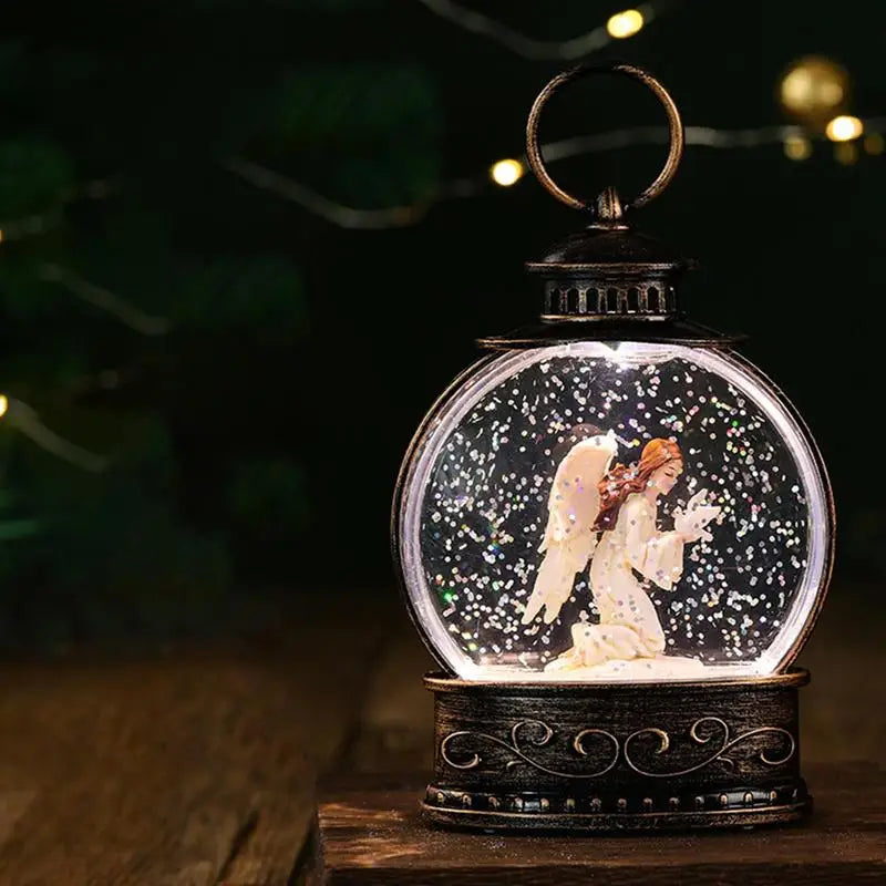 Christmas Lighted Snow Globe Lantern Xmas Elk Angel Lighted Water Glittering Lantern Ornament For Christmas Layout Decoration