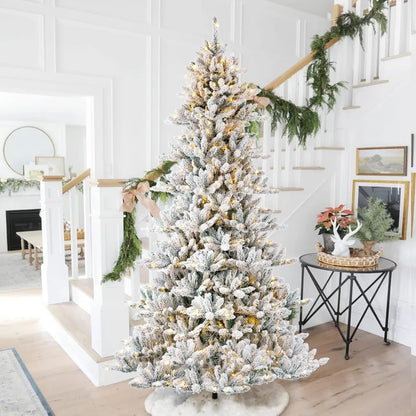 9ft Pre-Lit Snow Flocked Fir Artificial Christmas Tree, with 650 Warm White Lights,Christmas Tree