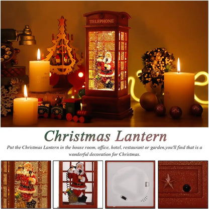 Christmas Snow Globe Lantern Christmas Decorations for Home with Timer & Music