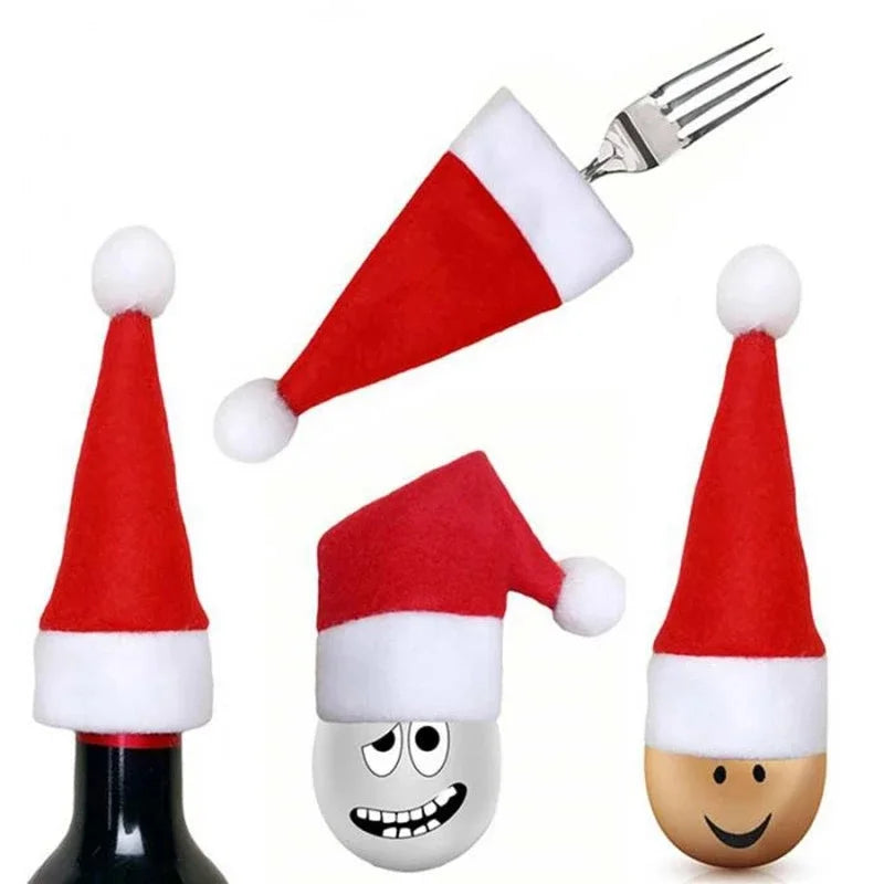 Christmas Hats 5/10Pcs Mini Lollipop Santa Claus Hats Bottle Cap Christmas Decorations For Home Dinner Party Table Candy Holder