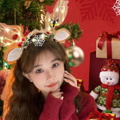 Christmas Hair Accessories Christmas Led Headbands Elk Antlers Glowing Headband 2025 New Year Party Decoration Photo Props 머리띠