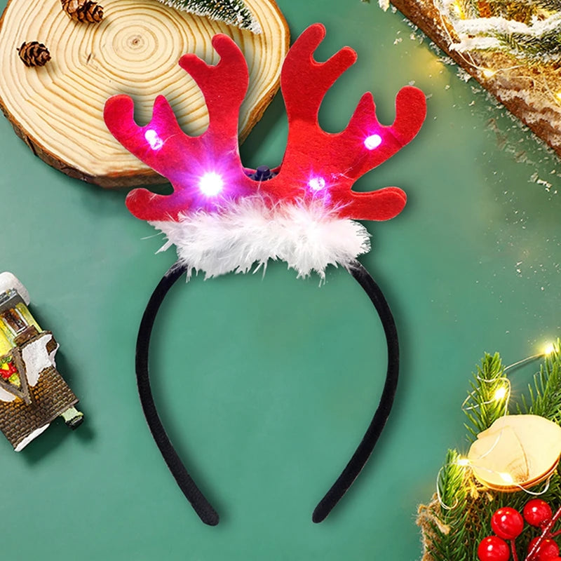 Christmas Hair Accessories Christmas Led Headbands Elk Antlers Glowing Headband 2025 New Year Party Decoration Photo Props 머리띠