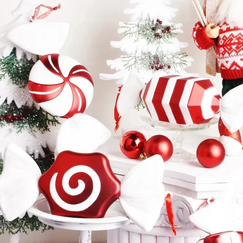 Christmas Large Candy Canes Christmas Tree Lollipop Decoration Ornaments White and Red Decorative for Home Party Decor Xmas Gift