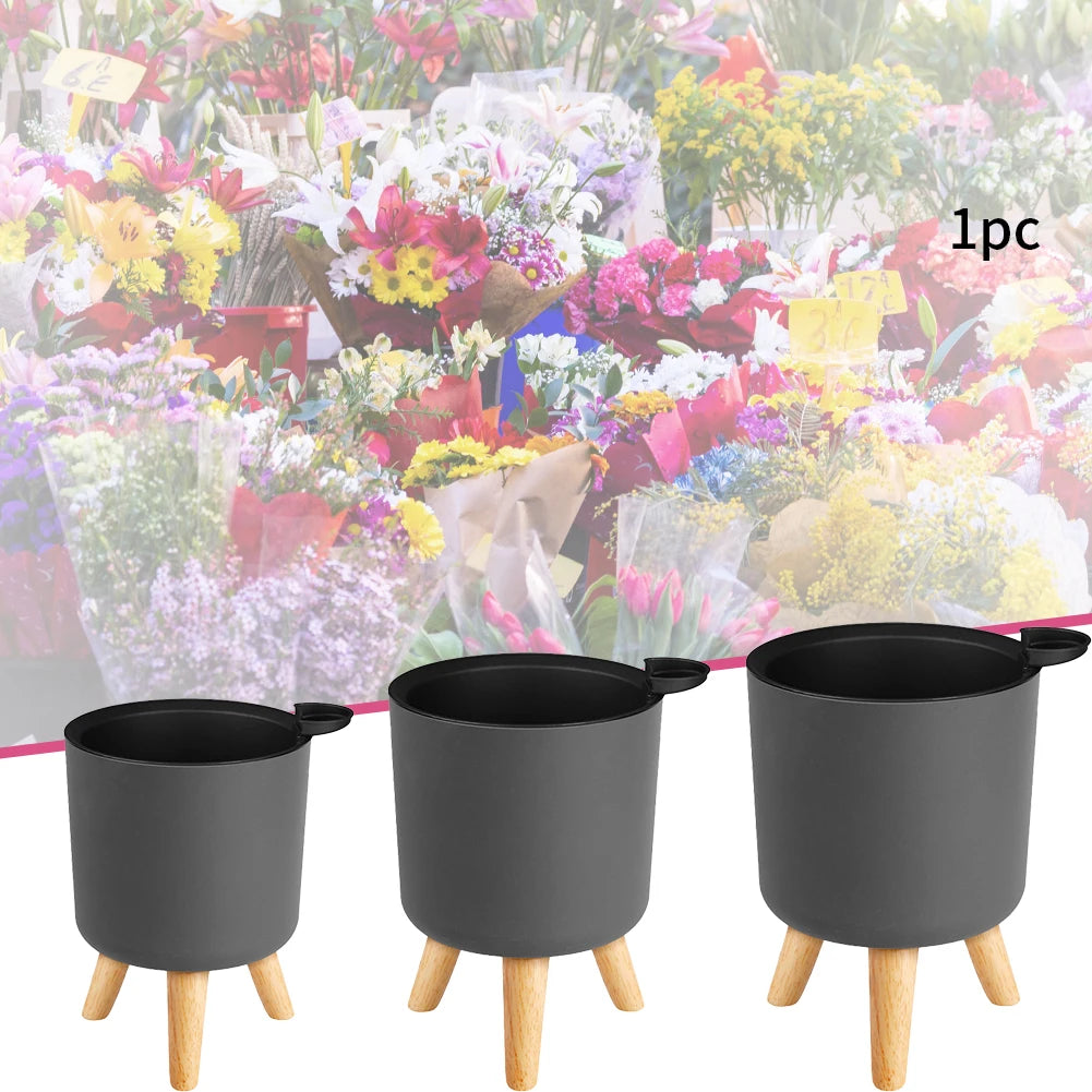 Floor-standing Round Flower Pot Feet Herbs Self Watering Drainage System Bonsai For Plants With Wooden Legs Nursery Modern