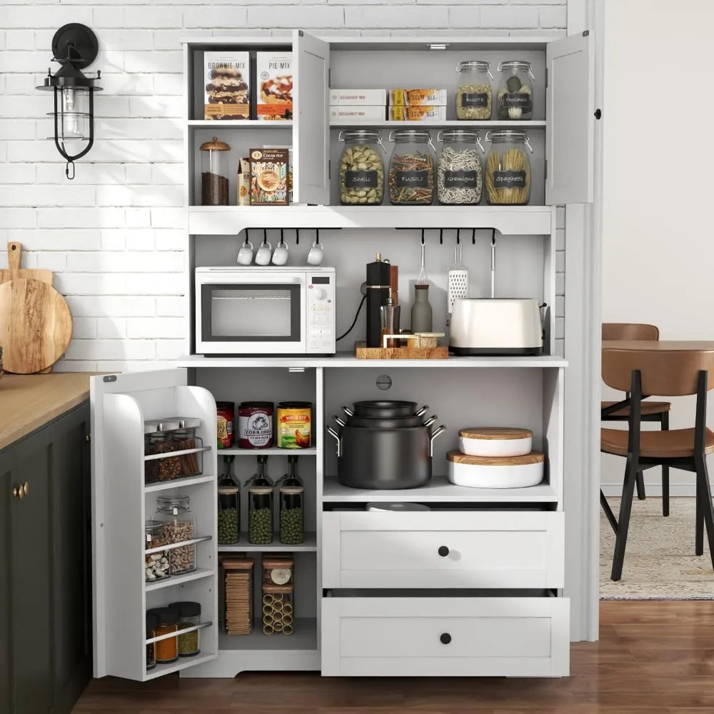 Kitchen Pantry Storage Cabinet,Modern Freestanding Buffet Cabinet with Wine Glass Holder,Food Pantry Cabinet with Doors