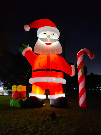 10m LED Christmas Inflatable Santa Claus With Cindy Cane Gift Boxes, Outdoor Blow Up Christmas Decoration Giant Inflatable