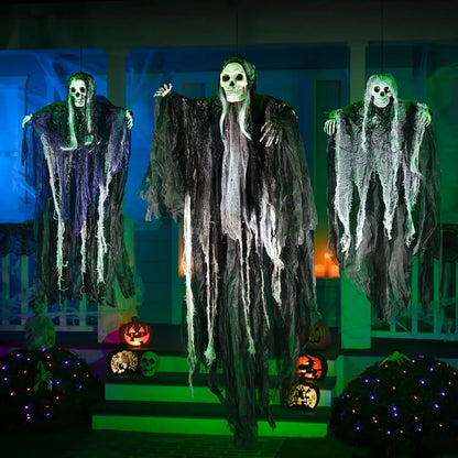 Hanging Halloween SkeletonGhosts Decorations Grim Reapers for Halloween Outdoor  Halloween Sound Control Light Up Ghost