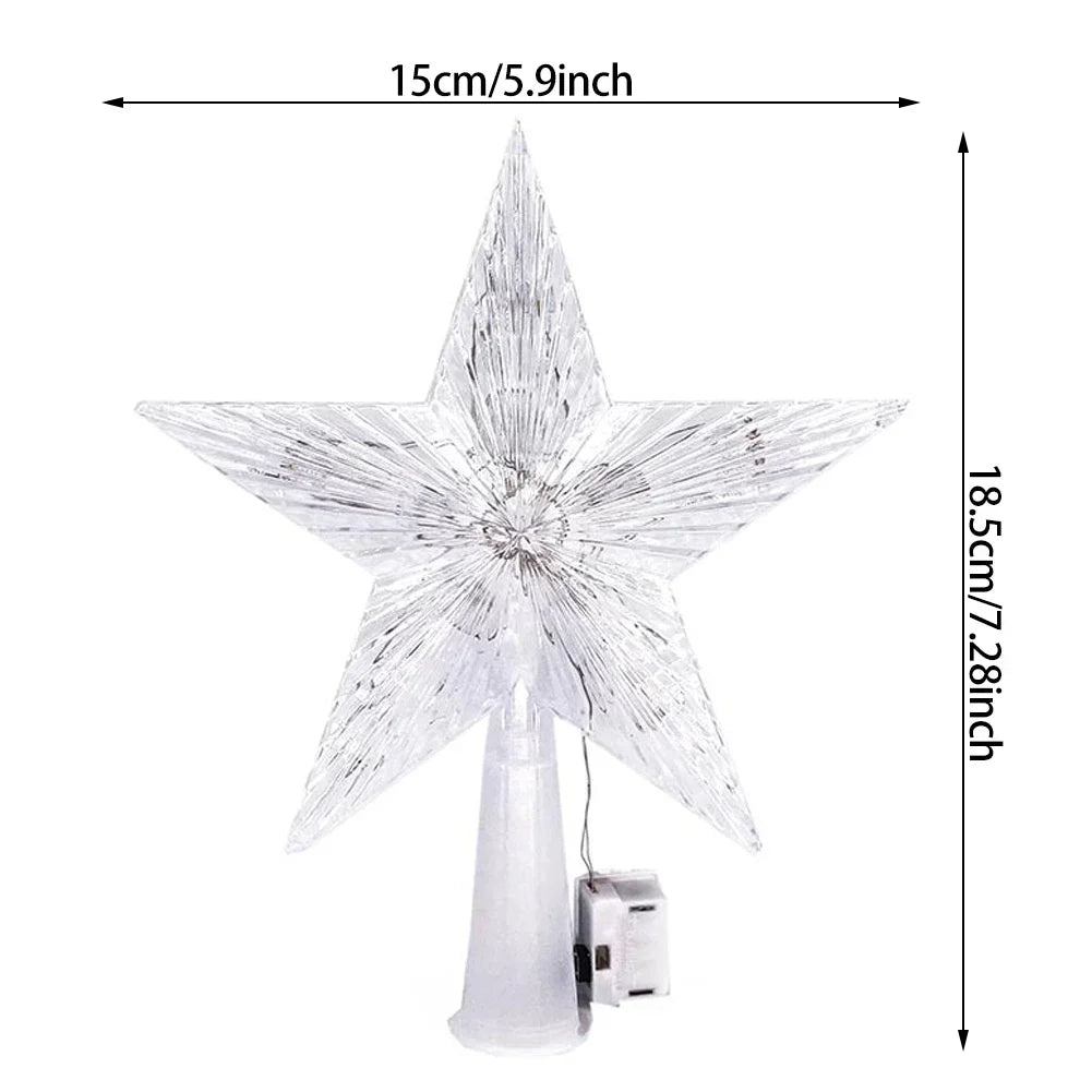 Glowing Christmas 15cm Tree Topper Xmas Tree Transparent Five-pointed Star Ornament Star Topper with LED Light for Home Decor