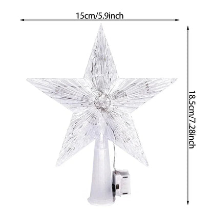 Glowing Christmas 15cm Tree Topper Xmas Tree Transparent Five-pointed Star Ornament Star Topper with LED Light for Home Decor