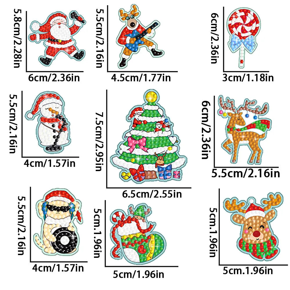 24Pcs Vintage Diamond Painting Keychains Double Sided Diamond Key Chain Kit DIY Diamond Art Vintage Santa Claus Reindeer Snowman