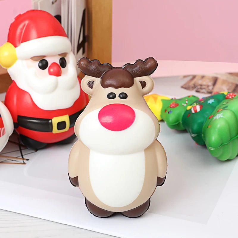 Christmas PU Squishy Anti Stress Reliever Toy Santa Claus Reindeer Snowman Sensory Slow Rebound Doll 2024 Xmas Party Decor Favor