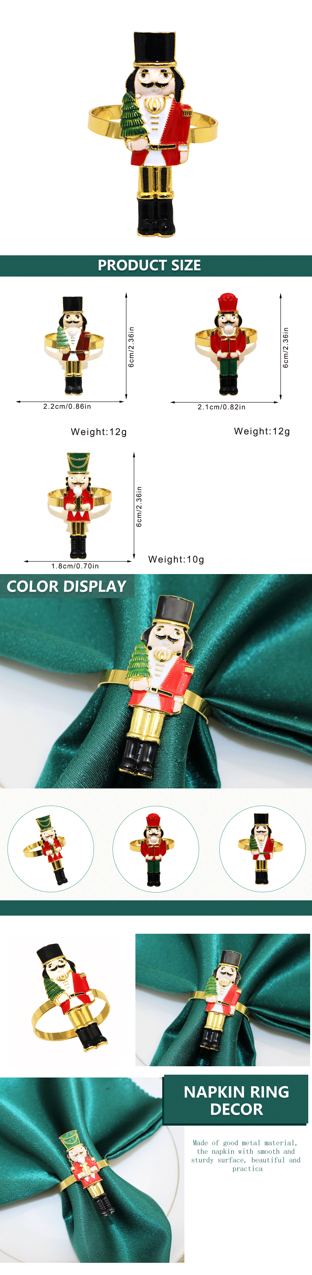 6Pcs Christmas Nutcracker Napkin Rings Cute Nutcracker Soldier Napkin Holder for Winter Holiday Christmas Party Table Decor