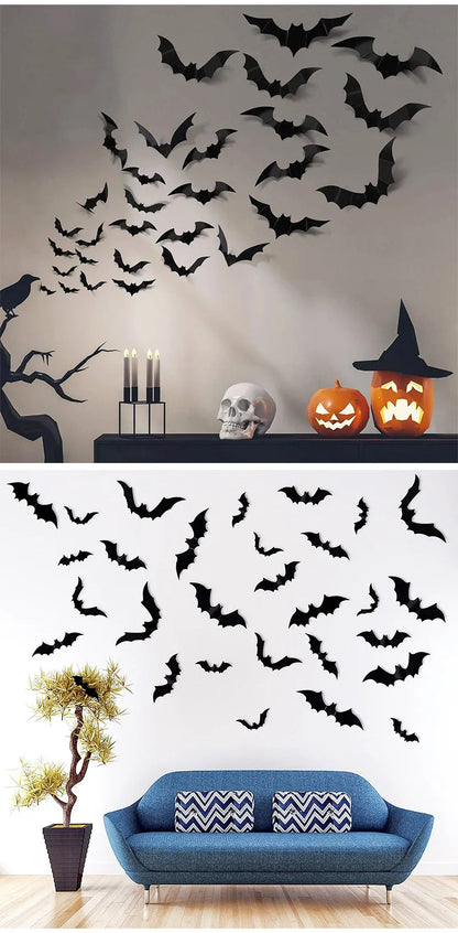 2023 Halloween Home Decoration 3D PVC Bats Wall Stickers Window Decor Yard Sign Outdoor Lawn Spooky Party Room Decor Supplies