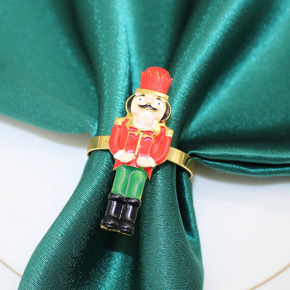 6Pcs Christmas Nutcracker Napkin Rings Cute Nutcracker Soldier Napkin Holder for Winter Holiday Christmas Party Table Decor