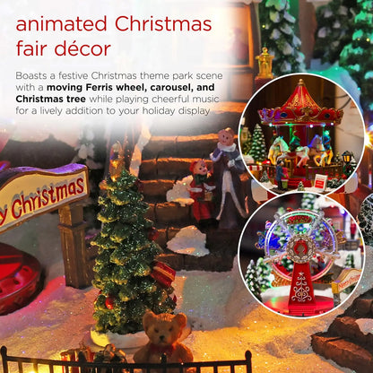 Animated Musical Christmas Theme Park Decor with 37 Multicolor LED Lights, 8 Holiday Songs, Moving Rides