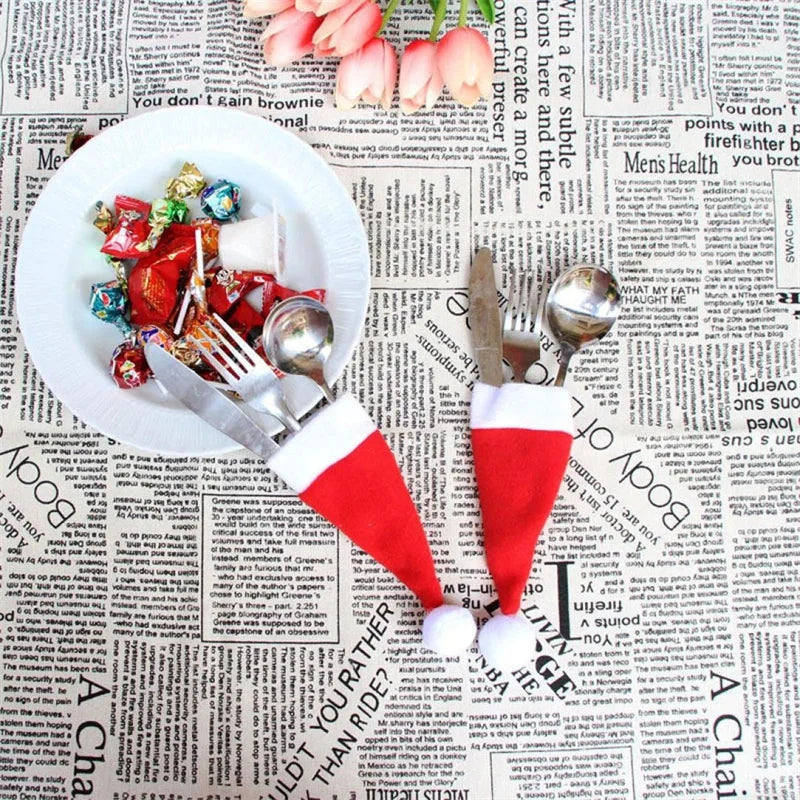 Christmas Hats 5/10Pcs Mini Lollipop Santa Claus Hats Bottle Cap Christmas Decorations For Home Dinner Party Table Candy Holder