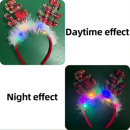 Christmas Hair Accessories Christmas Led Headbands Elk Antlers Glowing Headband 2025 New Year Party Decoration Photo Props 머리띠