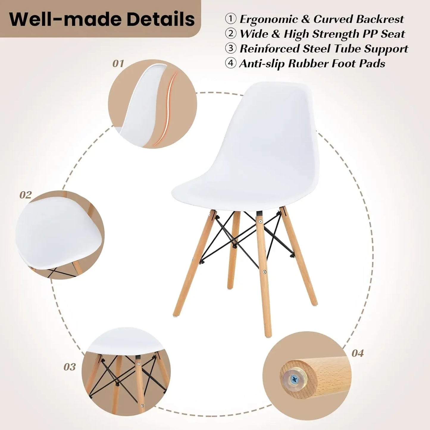 Round Dining Table Set for 4 Solid Wood Legs Round Kitchen Table and Chairs for Small Space White