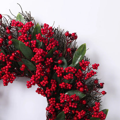 YeeNanee Christmas Decoration Wreaths for Front Door Handmade Cypress Leaf Red Berry Pine Wreath Xmas Home Wall Window Decor