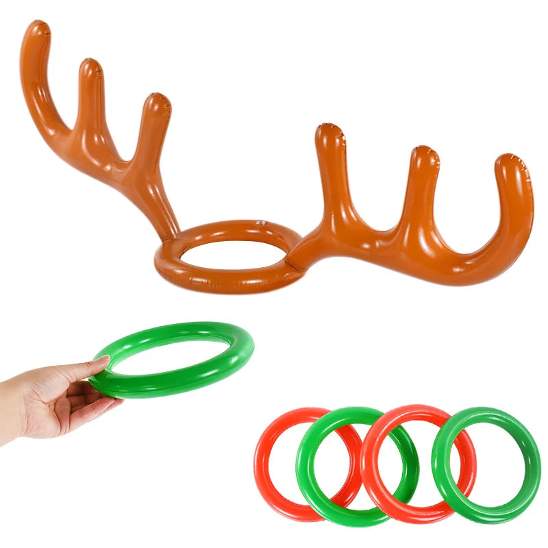 Christmas Inflatable Reindeer Antler Hat Ring Toss Funny Family Game Kids Gift Toy Xmas Party Supplies 2024 Christmas Home Decor