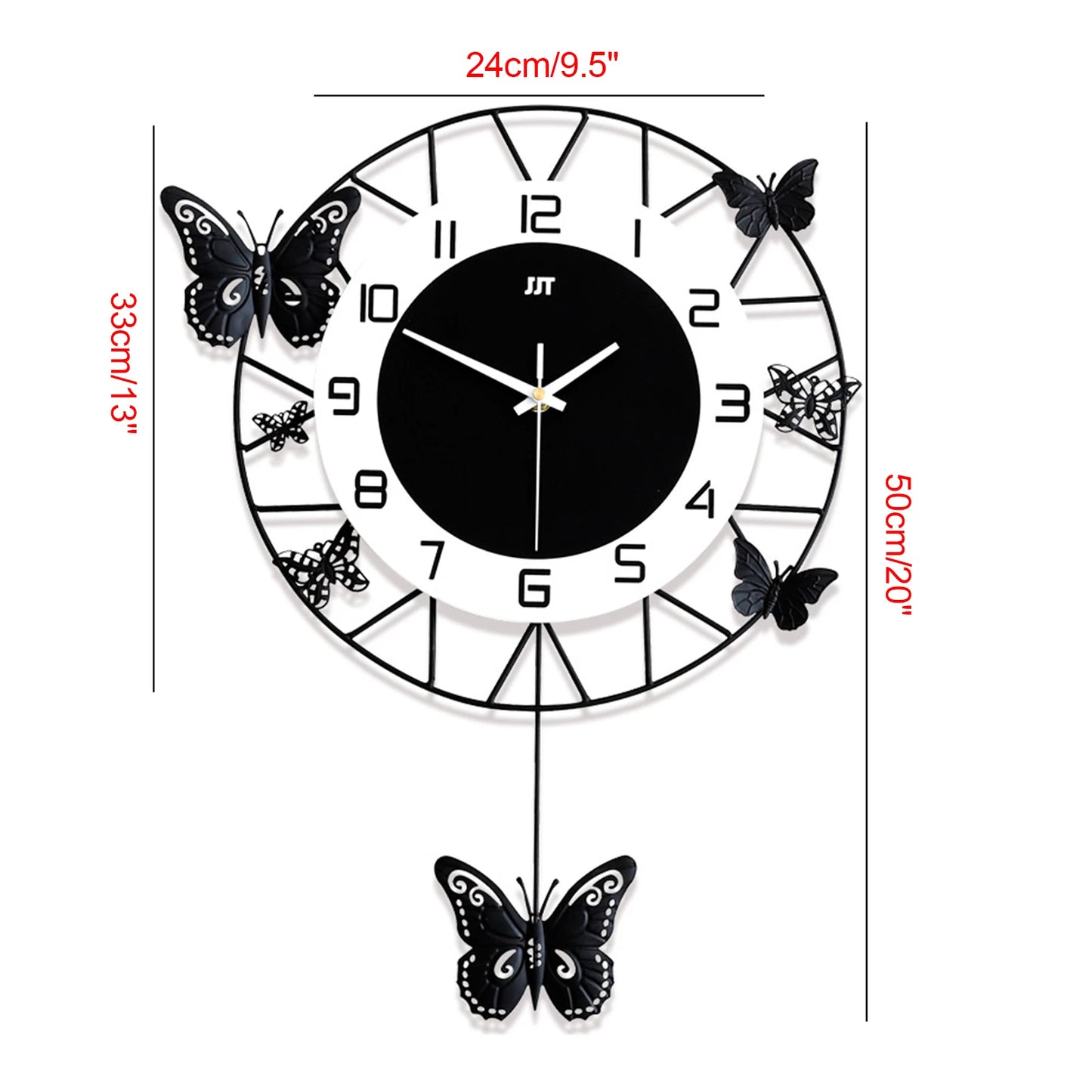 20inch Large Round Butterfly Wall-mounted Clock Creative Iron Craft  Modern Metal Quartz Clock Home Living Room Decor Silent