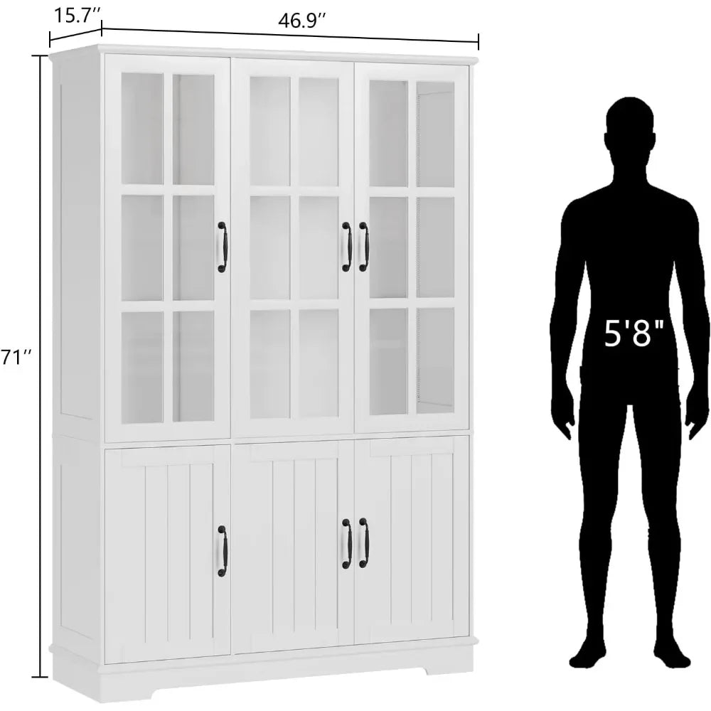 71" LED Storage Cabinet, Display Cabinet with Door & Adjustable Shelf, Kitchen Pantry/Bookshelf/Cupboard for Living Dining Room