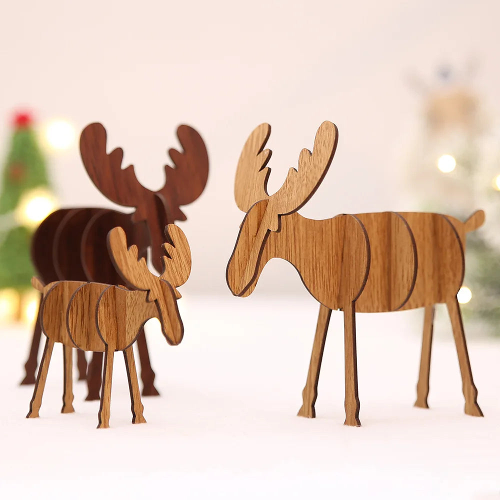 1/4Pcs Christmas DIY Wooden Deer Pendant/Assembling Decorations Wooden Pendants Kid Gift Two size Elk Desktop Decoration Noel