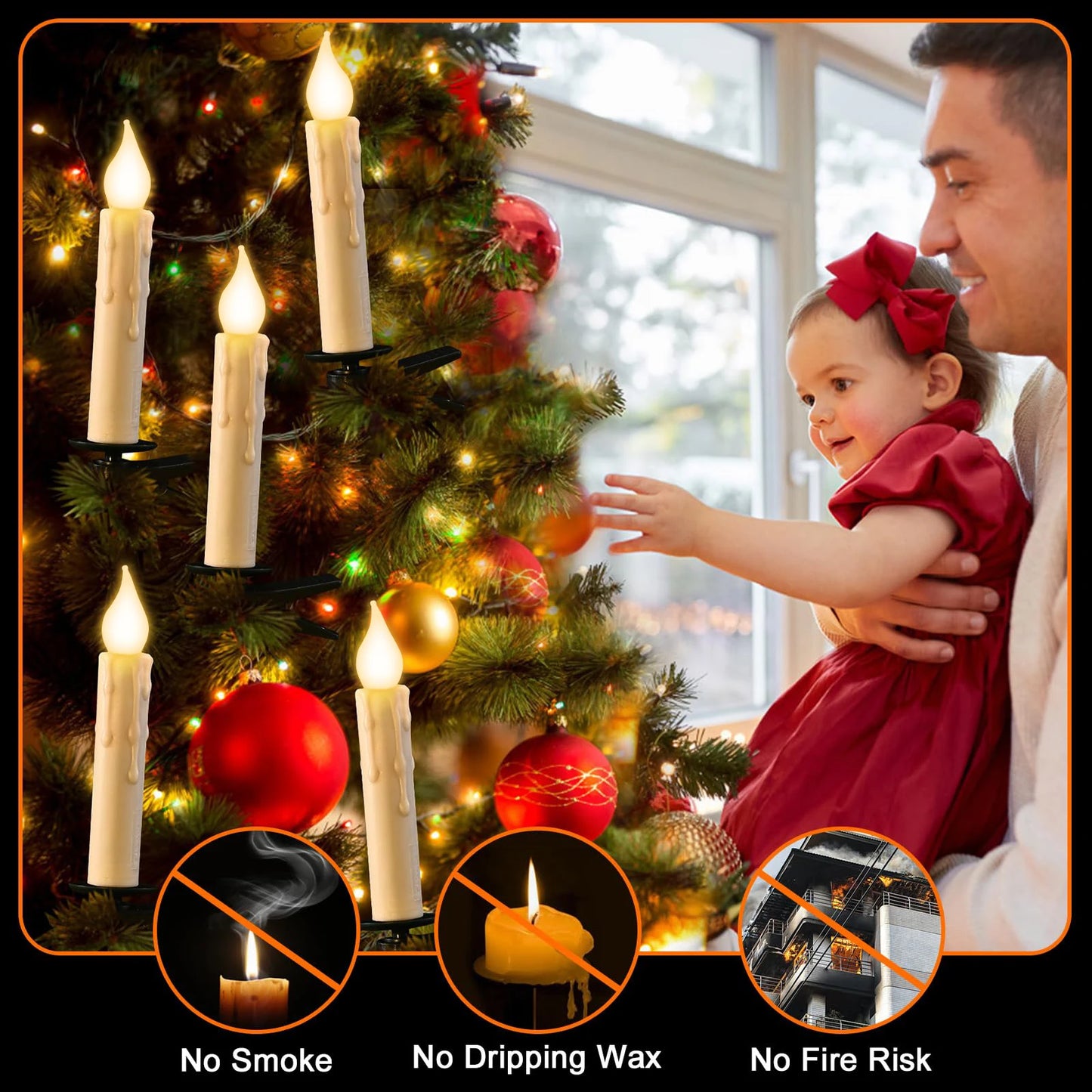 Christmas Candle String Lights 10 / 20/ 30 LED for Indoor and Outdoor Flameless Candle Lights with Clips for Xmas Tree Holiday