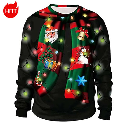 3D Printing Gingerbread Man Sweatshirts Vintage Happy Christmas Graphic Round Neck Hoodie Fashion Ugly Christmas Sweatshirt Tops