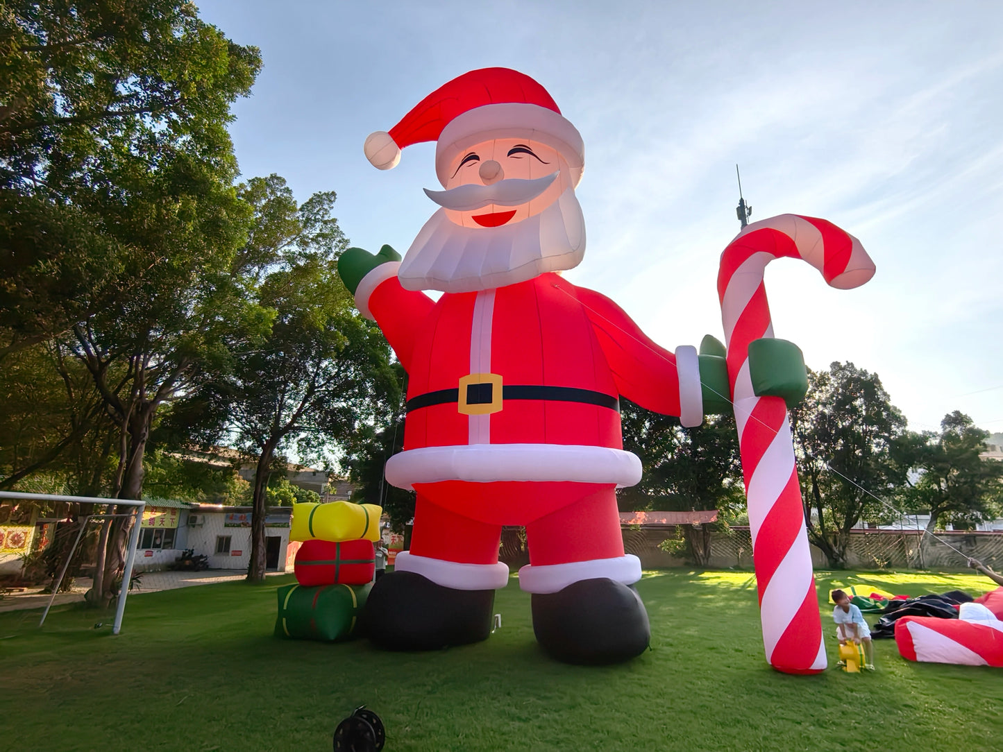 10m LED Christmas Inflatable Santa Claus With Cindy Cane Gift Boxes, Outdoor Blow Up Christmas Decoration Giant Inflatable