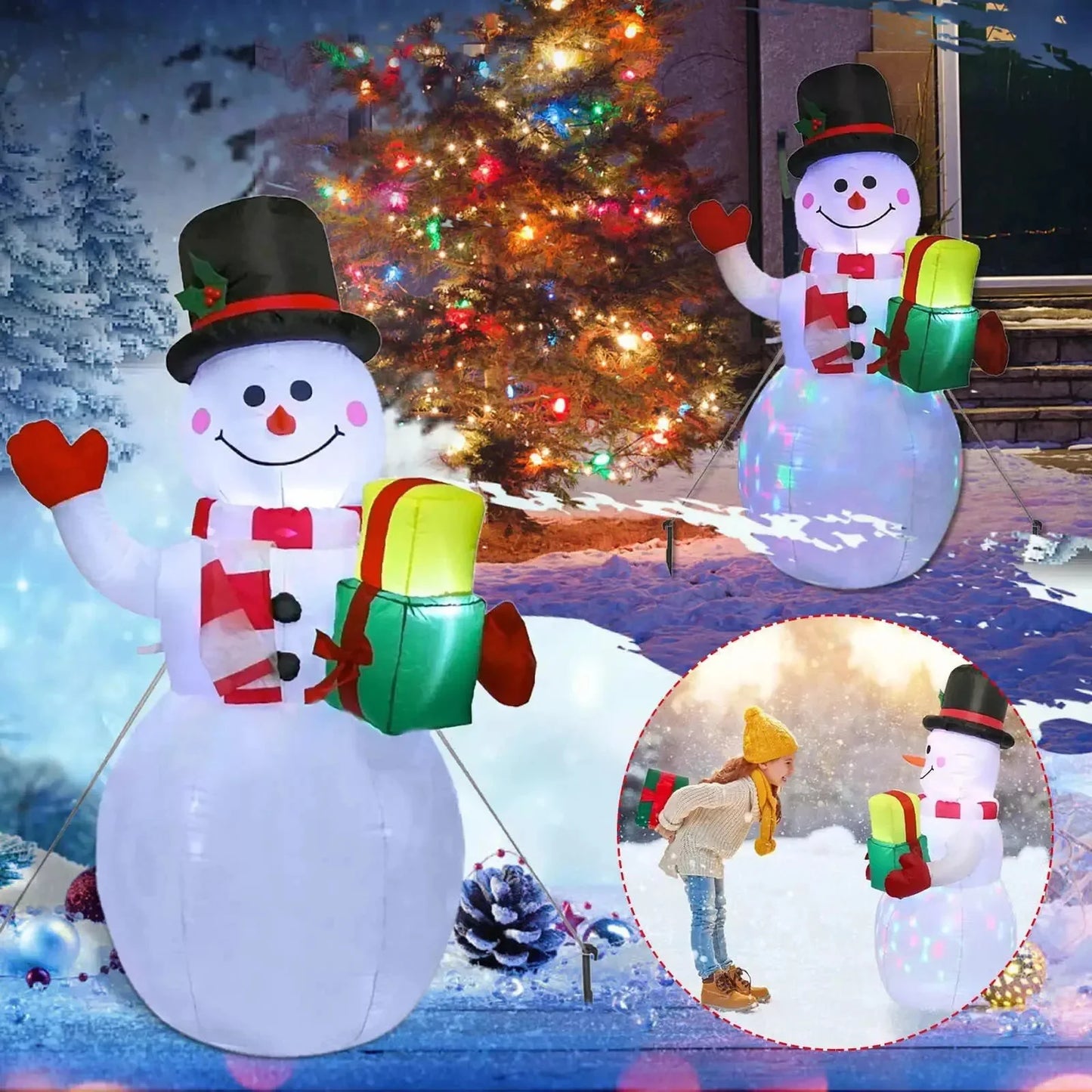 5FT Christmas Inflatables Snowman Outdoor Toys Blow Up Snowman With LED Lights