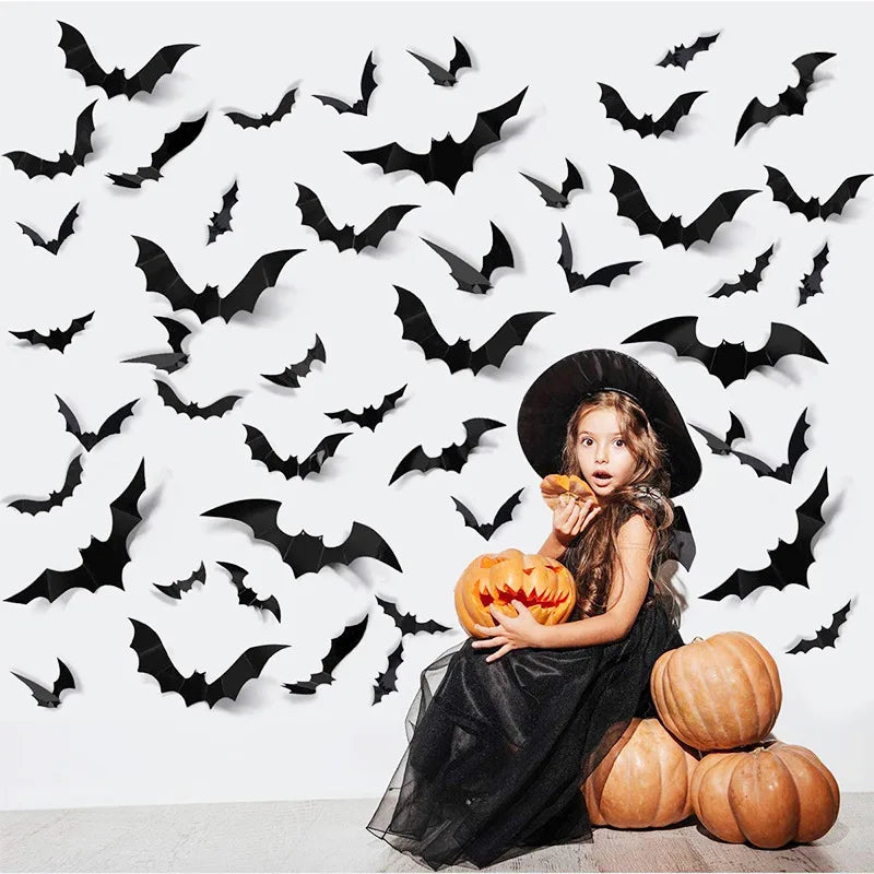 2023 Halloween Home Decoration 3D PVC Bats Wall Stickers Window Decor Yard Sign Outdoor Lawn Spooky Party Room Decor Supplies