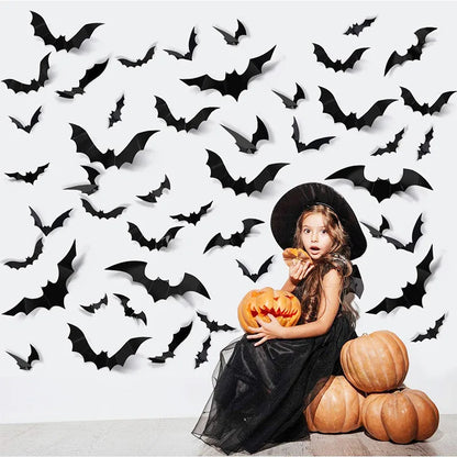 2023 Halloween Home Decoration 3D PVC Bats Wall Stickers Window Decor Yard Sign Outdoor Lawn Spooky Party Room Decor Supplies