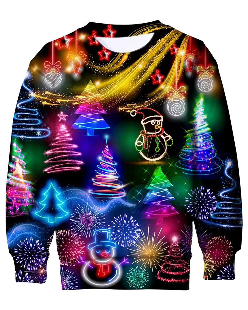 Vintage 3D Print Funny Christmas Ornaments Sweatshirts Reindeer Xmas Graphic Ugly Christmas Sweatshirts Mens Round Neck Hoodies