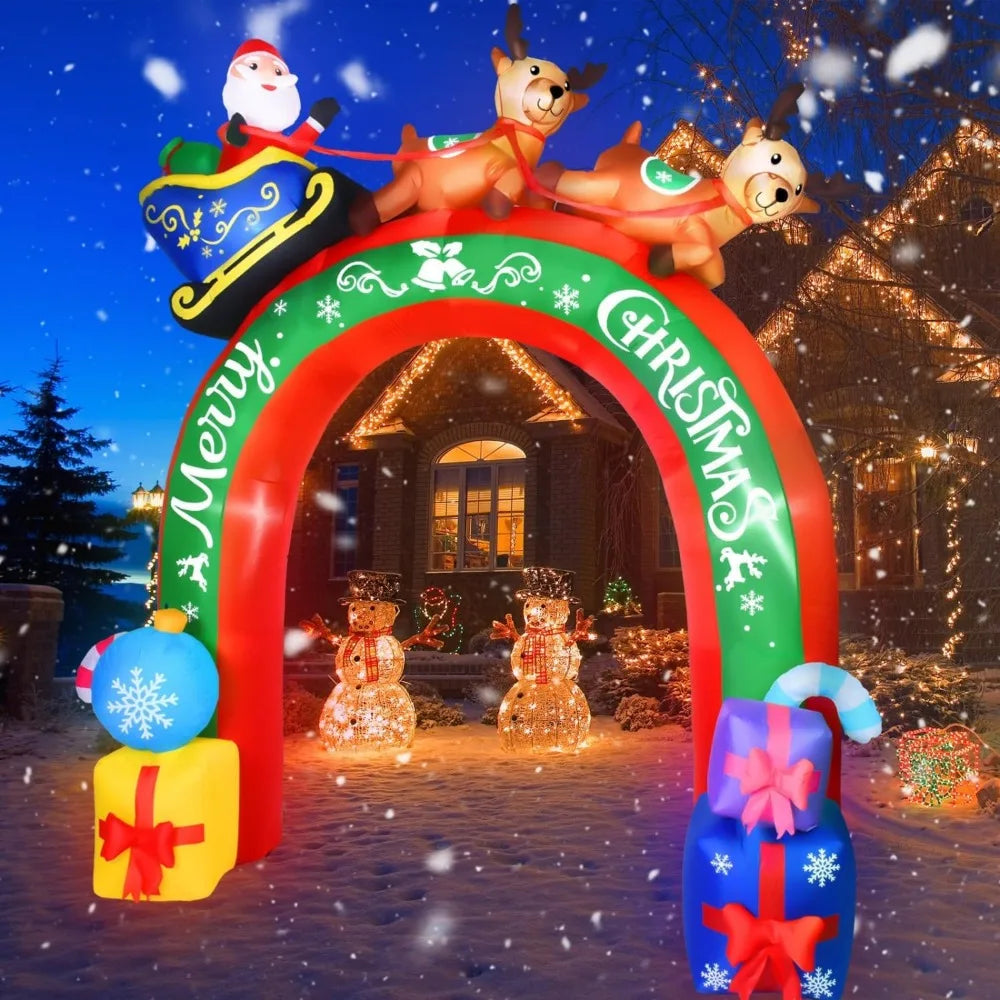 10 FT Christmas Inflatable Archway Santa Claus on Sleigh with Reindeers Christmas Blow Up Yard Decorations with LED Lights