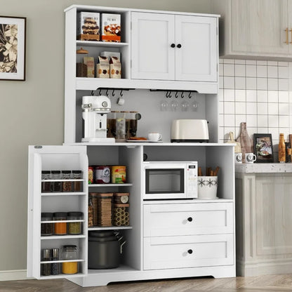 Kitchen Pantry Storage Cabinet,Modern Freestanding Buffet Cabinet with Wine Glass Holder,Food Pantry Cabinet with Doors