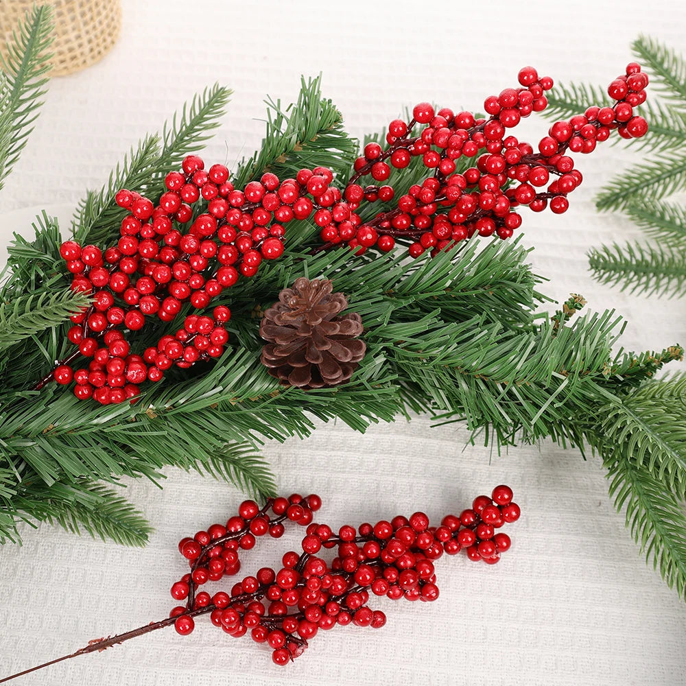 Artificial Red Berry Flowers Bouquet Fake Plant for Home Vase Decor Xmas Tree Ornaments New Year 2024 Party Christmas Decoration