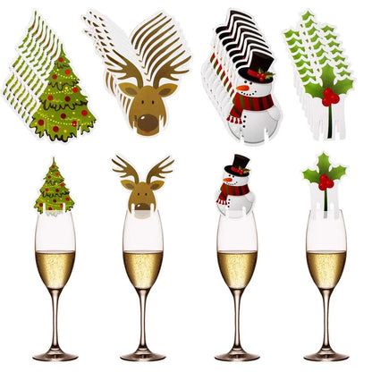 10/20/30PCS Christmas Cup Card Santa Hat Wine Glass Decor Ornaments Navidad Noel New Year Gift Christmas Decorations