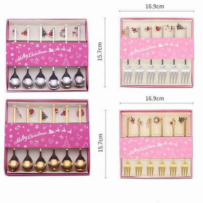 Wholesale Christmas Coffee Spoon & Fork Sets Coffee Stirring Spoon Creative Dessert Tea Spoon Shovel Christmas Gift Box