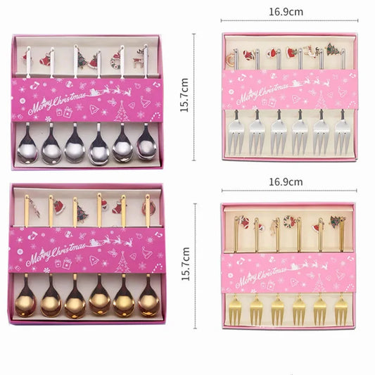 Wholesale Christmas Coffee Spoon & Fork Sets Coffee Stirring Spoon Creative Dessert Tea Spoon Shovel Christmas Gift Box