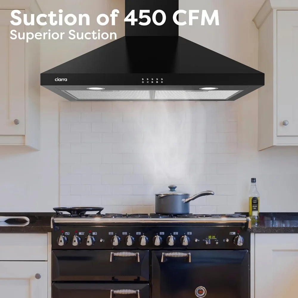 Range Hood 30 inch 450 CFM Wall Mount Range Hood with Anti-Fingerprint Design, Stove Hood Vent for Kitchen